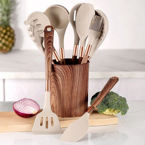 10-Piece Wooden Handle Kitchen Utensil Set