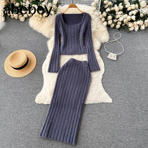 Knit Sweater & Midi Skirt Two-Piece Set