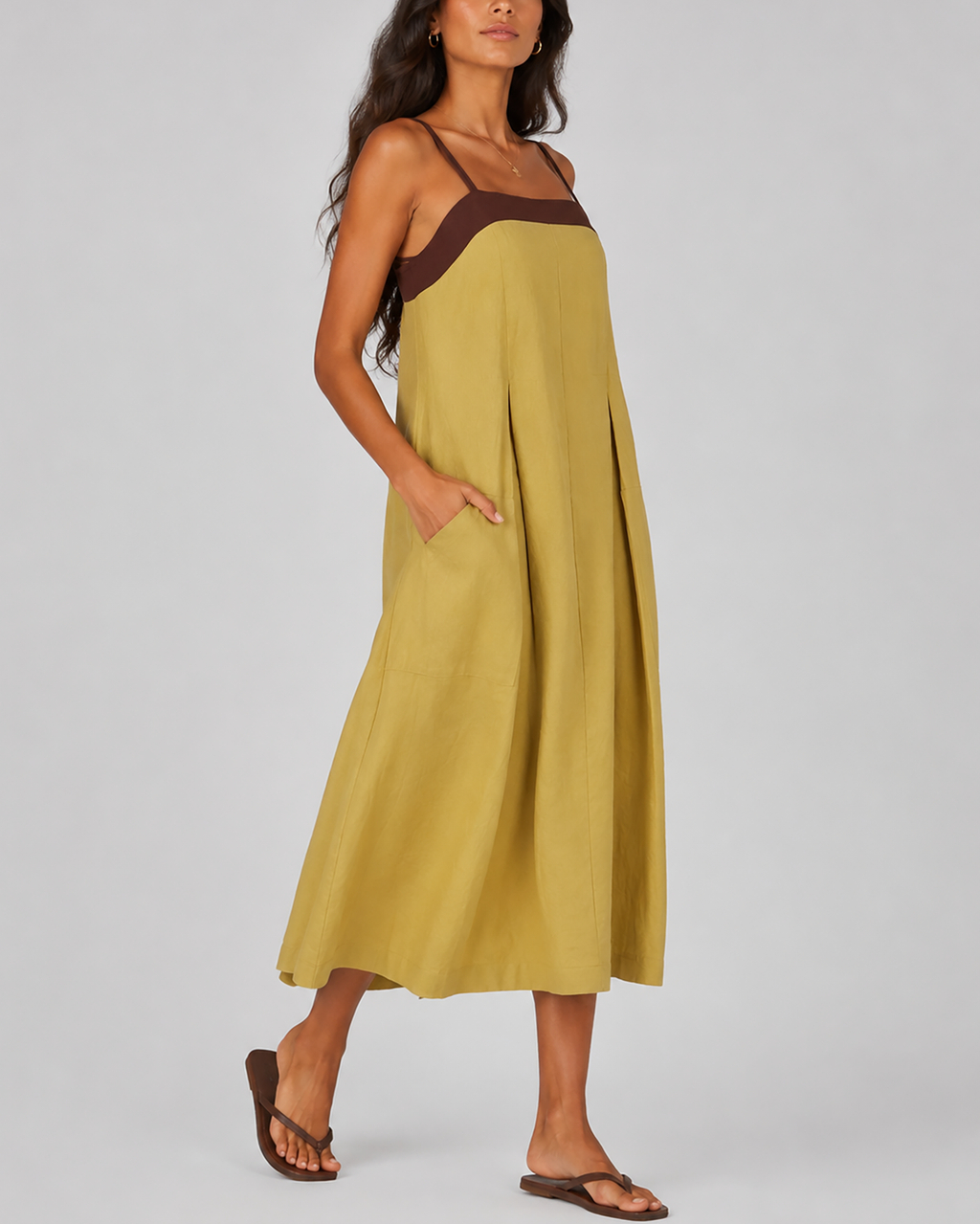 Color-Blocked Spaghetti Strap Maxi Dress