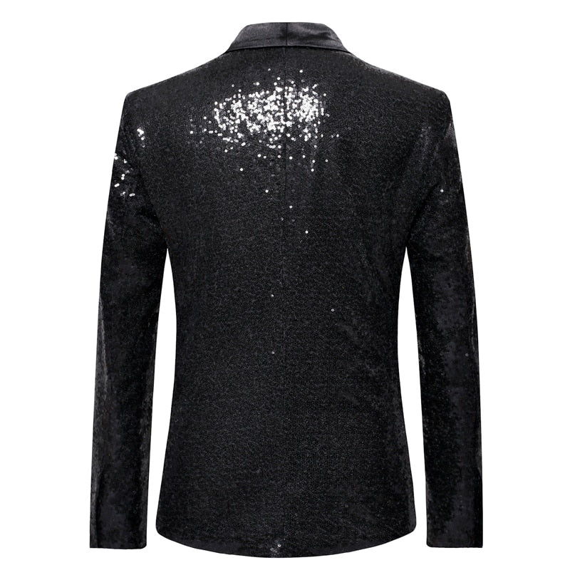 Black Sequin Shawl-Collar Blazer - detail view