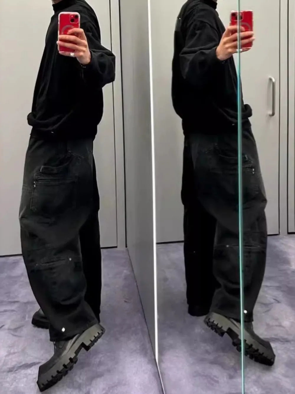 Men's Wide-Leg Jeans with Pockets