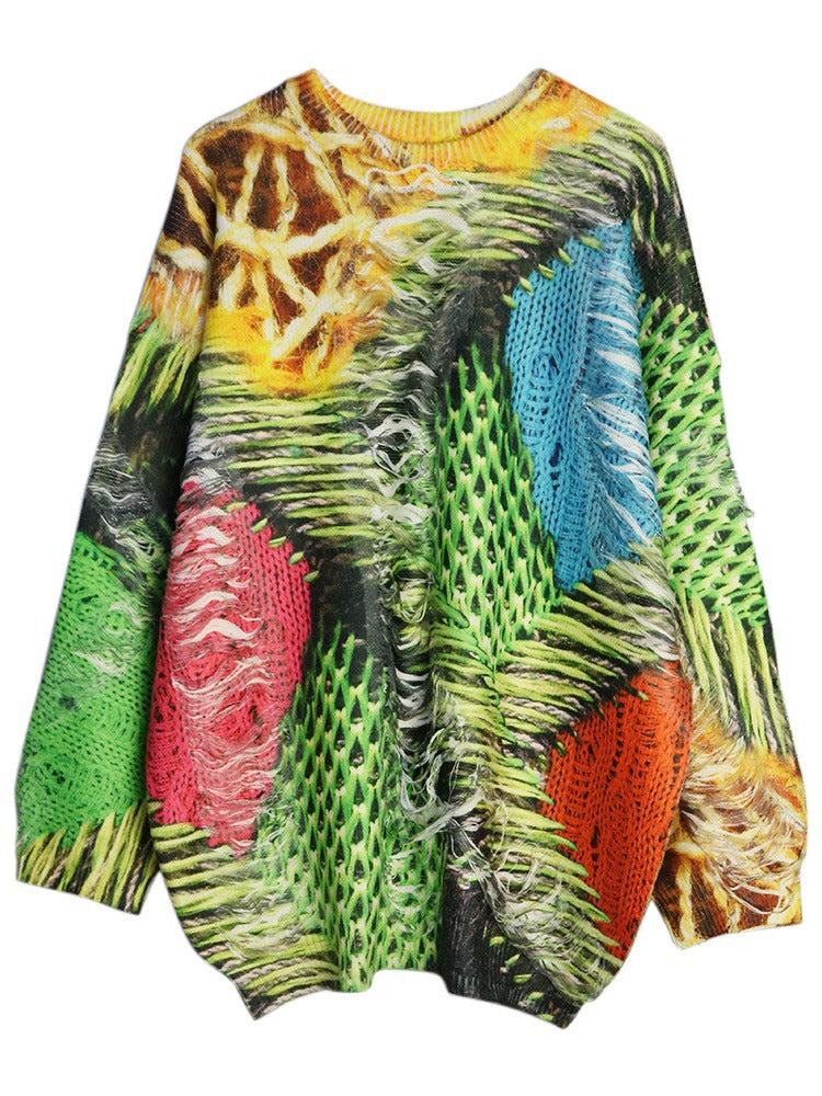 Print Pattern Pullover Sweater
