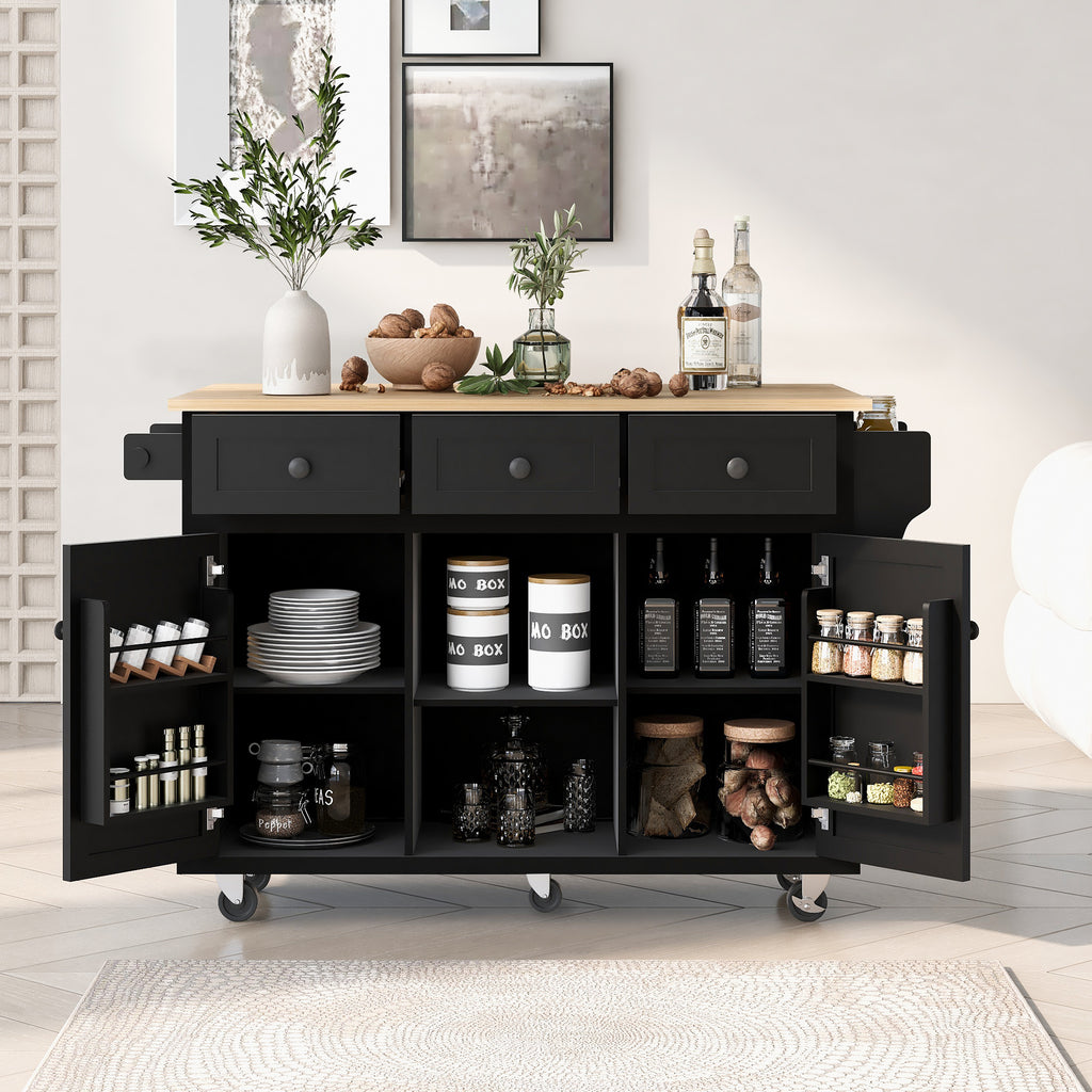 Rubber Wood Kitchen Trolley with Drop-Leaf Top
