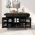 Rubber Wood Kitchen Trolley with Drop-Leaf Top