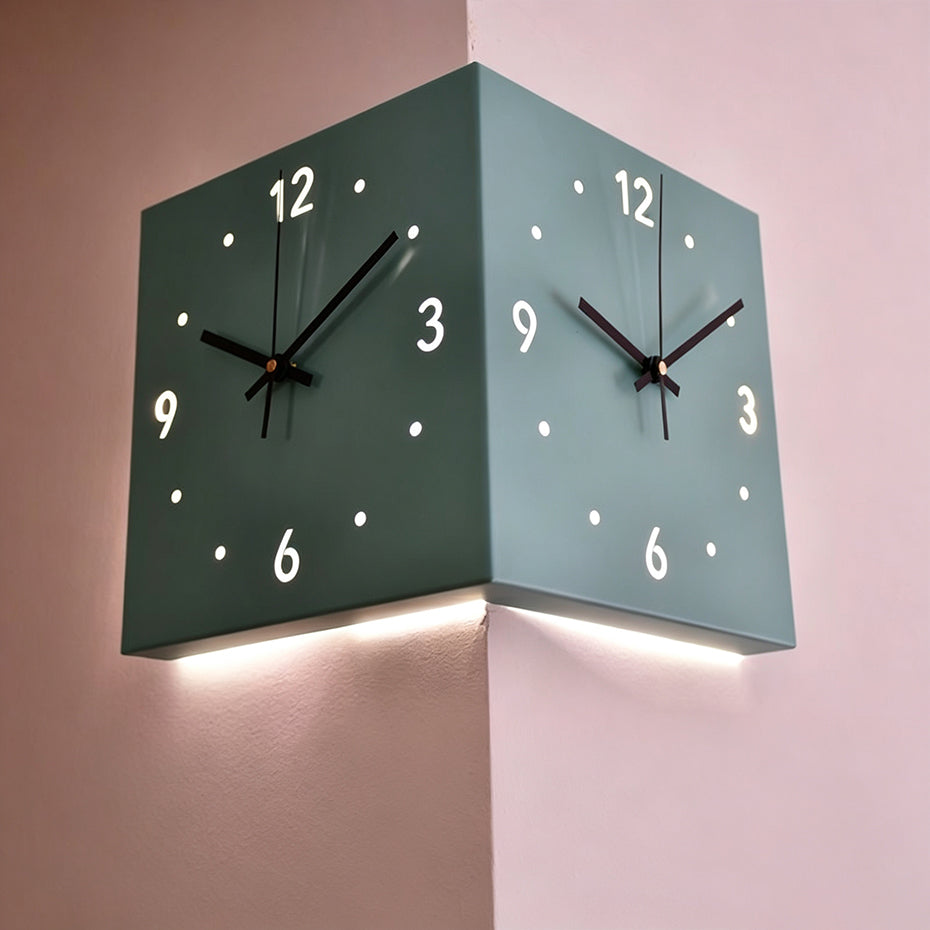 Nordic Dual-Glow Corner Clock | Silent LED Wall Clock | Modern Minimalist Home Decor