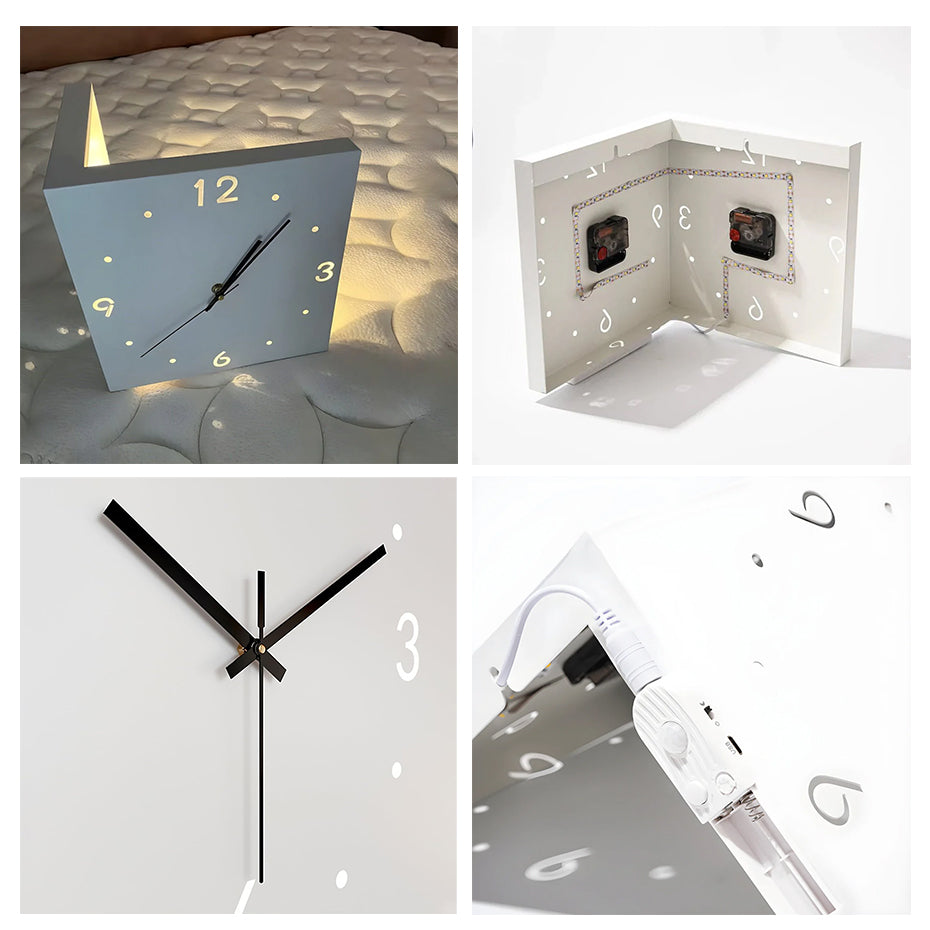 Nordic Dual-Glow Corner Clock | Silent LED Wall Clock | Modern Minimalist Home Decor