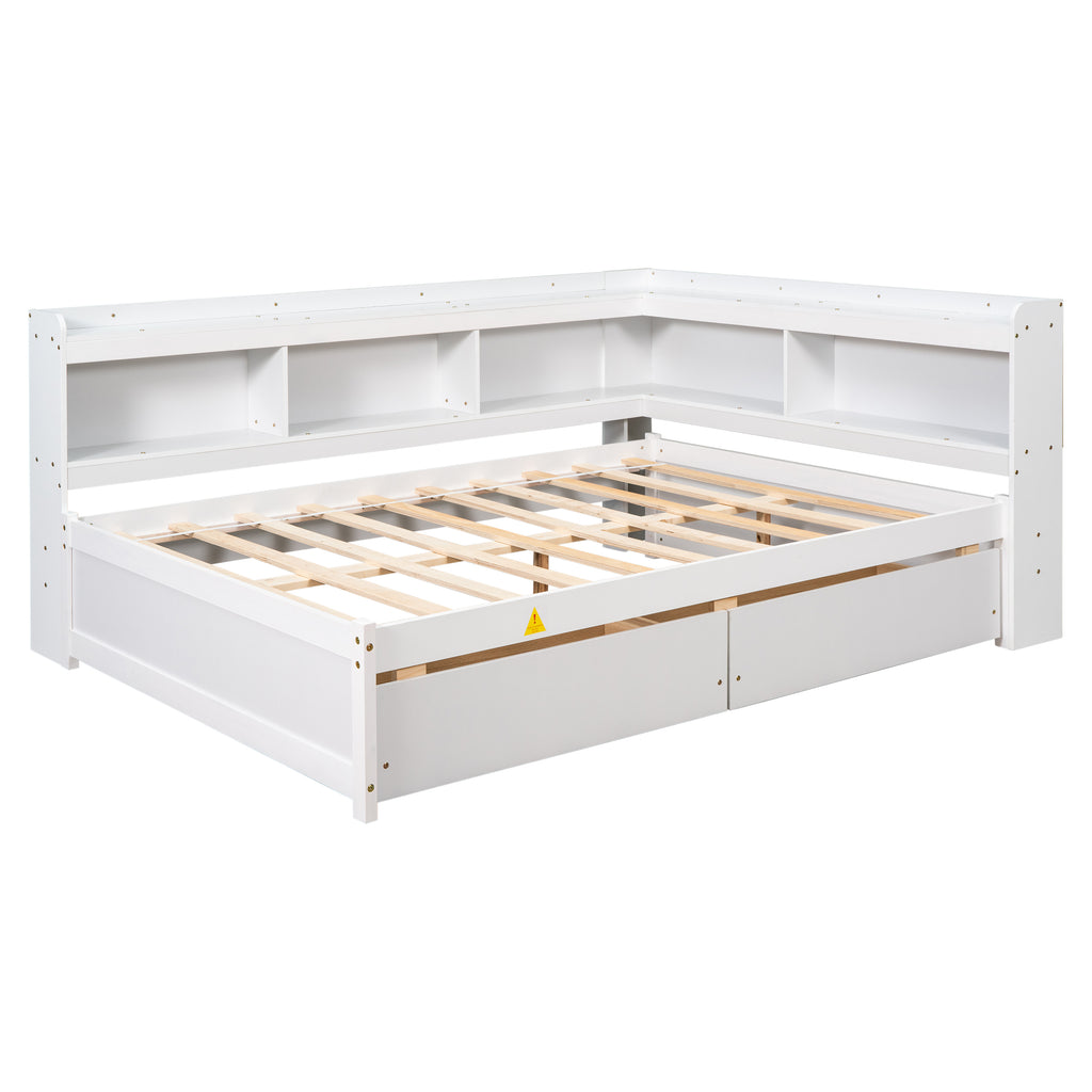 Full-Size Bed with L-Shaped Bookcase & Drawers