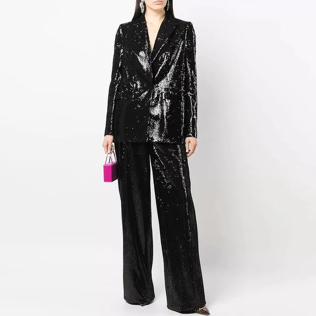 Sequin Blazer & Wide-Leg Pant Suit - alternate view