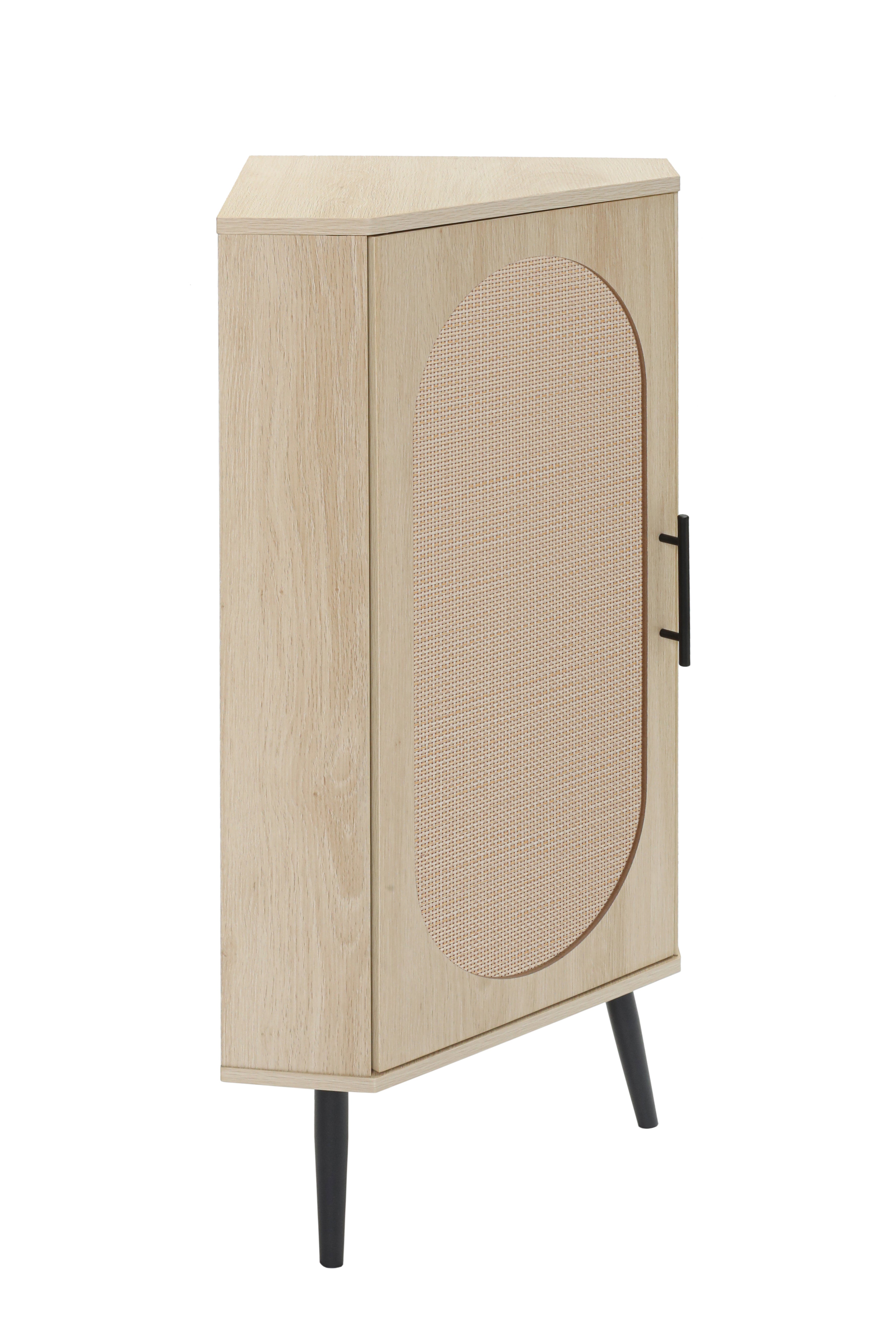 Rattan Door Freestanding Corner Cabinet