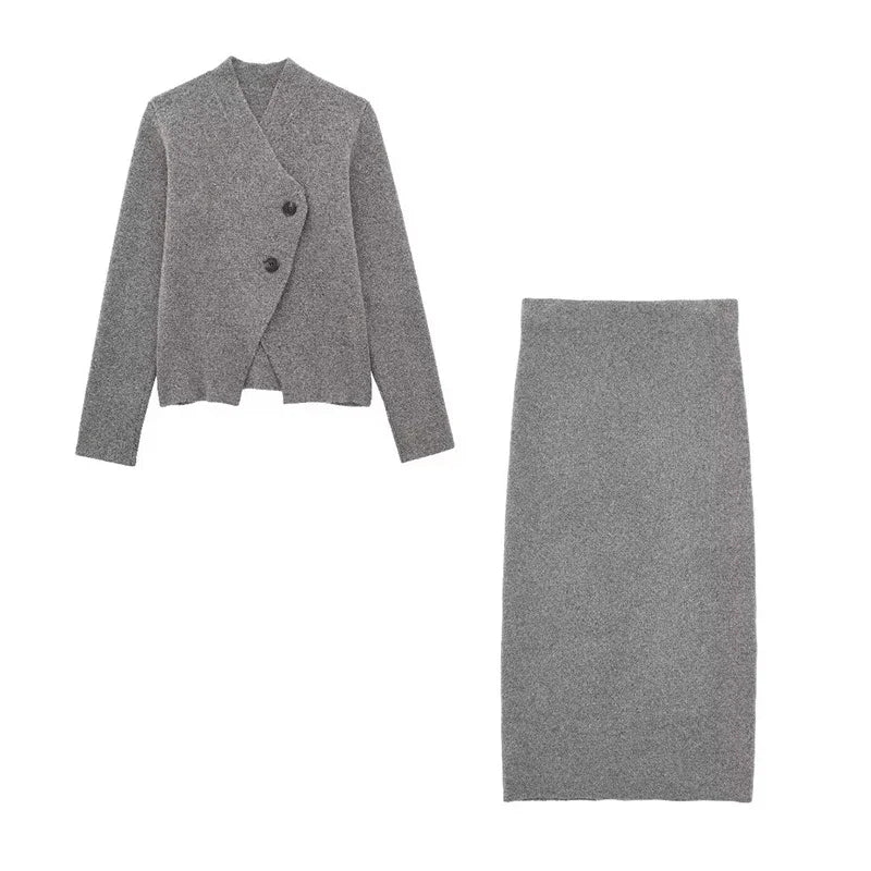 Knit Cardigan & Midi Skirt Autumn Set