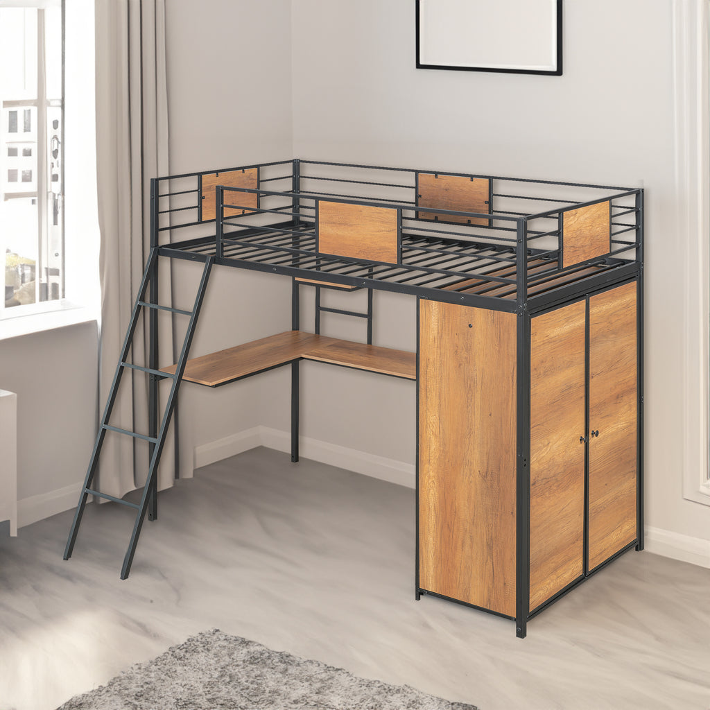 Twin Loft Bed with Desk & Wardrobe