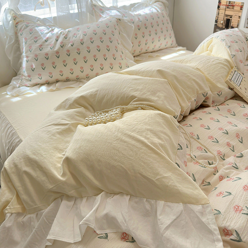 French Lace Washed-Cotton Bedding Set - detail view