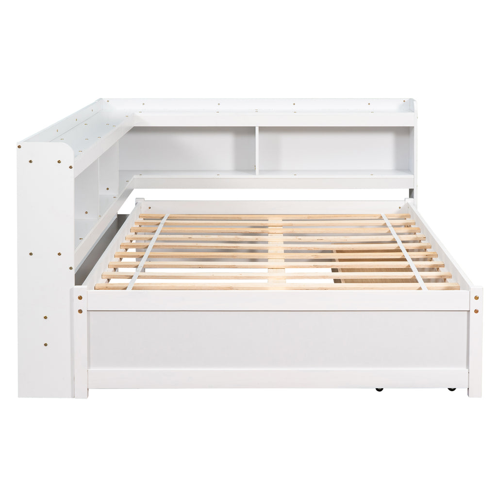 Full-Size Bed with L-Shaped Bookcase & Drawers