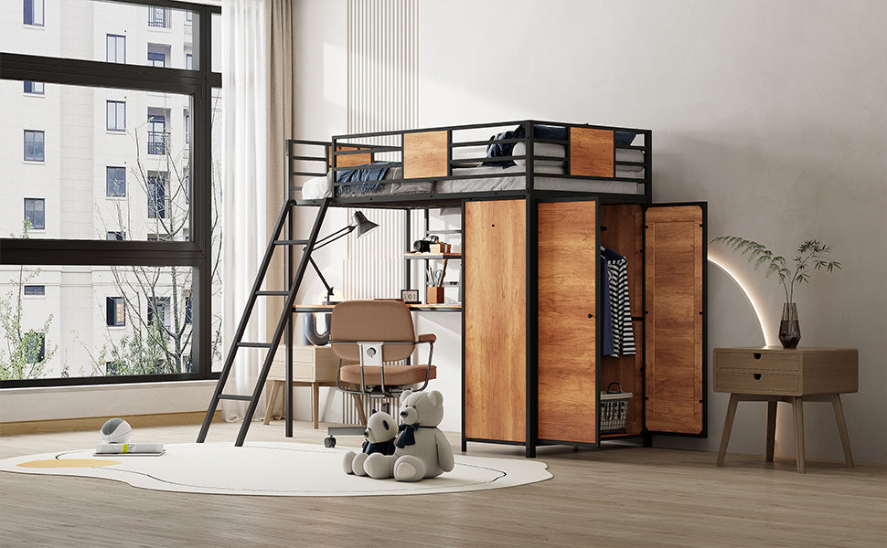 Twin Loft Bed with Desk & Wardrobe