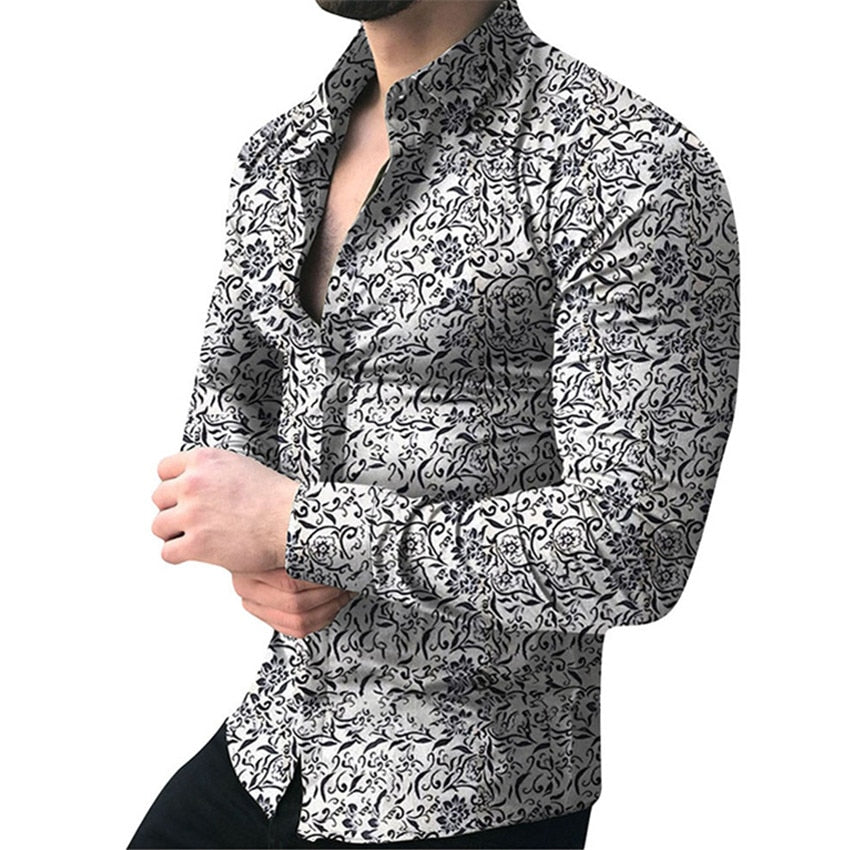 Men's Floral Long-Sleeve Casual Shirt