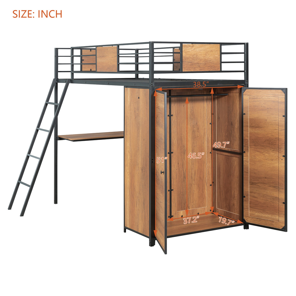 Twin Loft Bed with Desk & Wardrobe