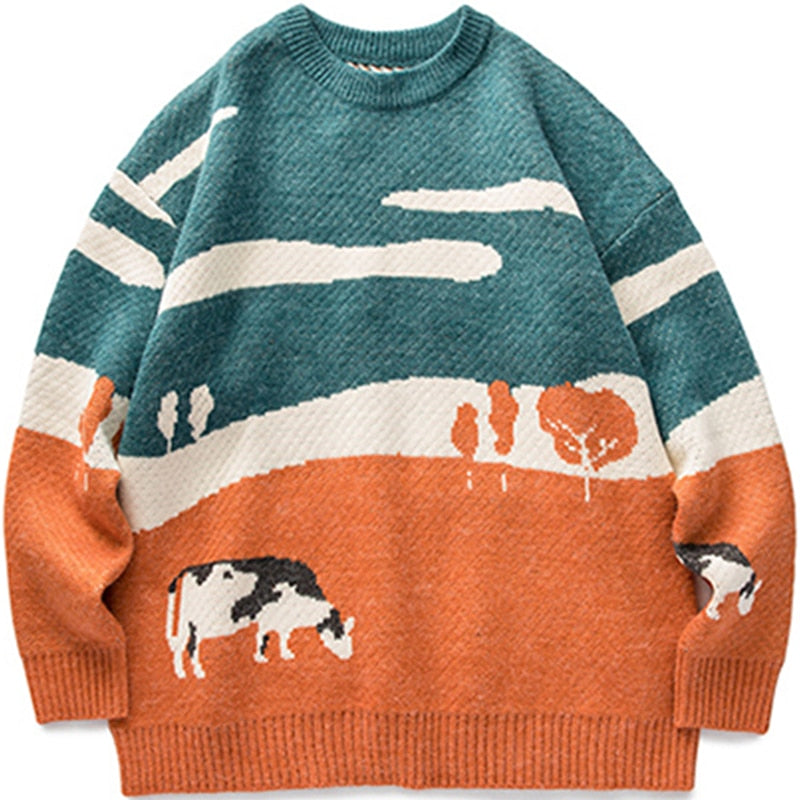 Vintage Knit O-Neck Pullover Sweater - detail view