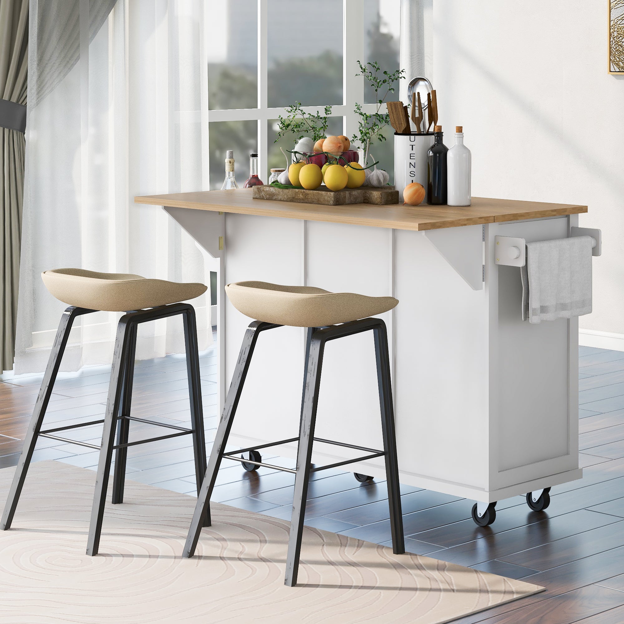 Rubber Wood Kitchen Trolley, White - alternate view