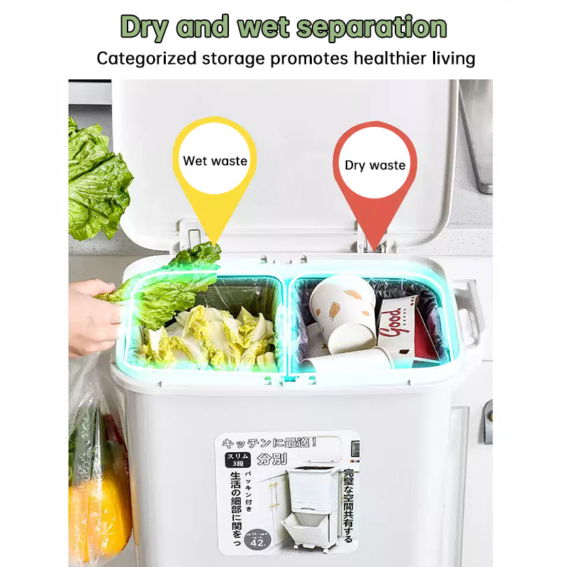 42L 3-Compartment Kitchen Trash Can - detail view