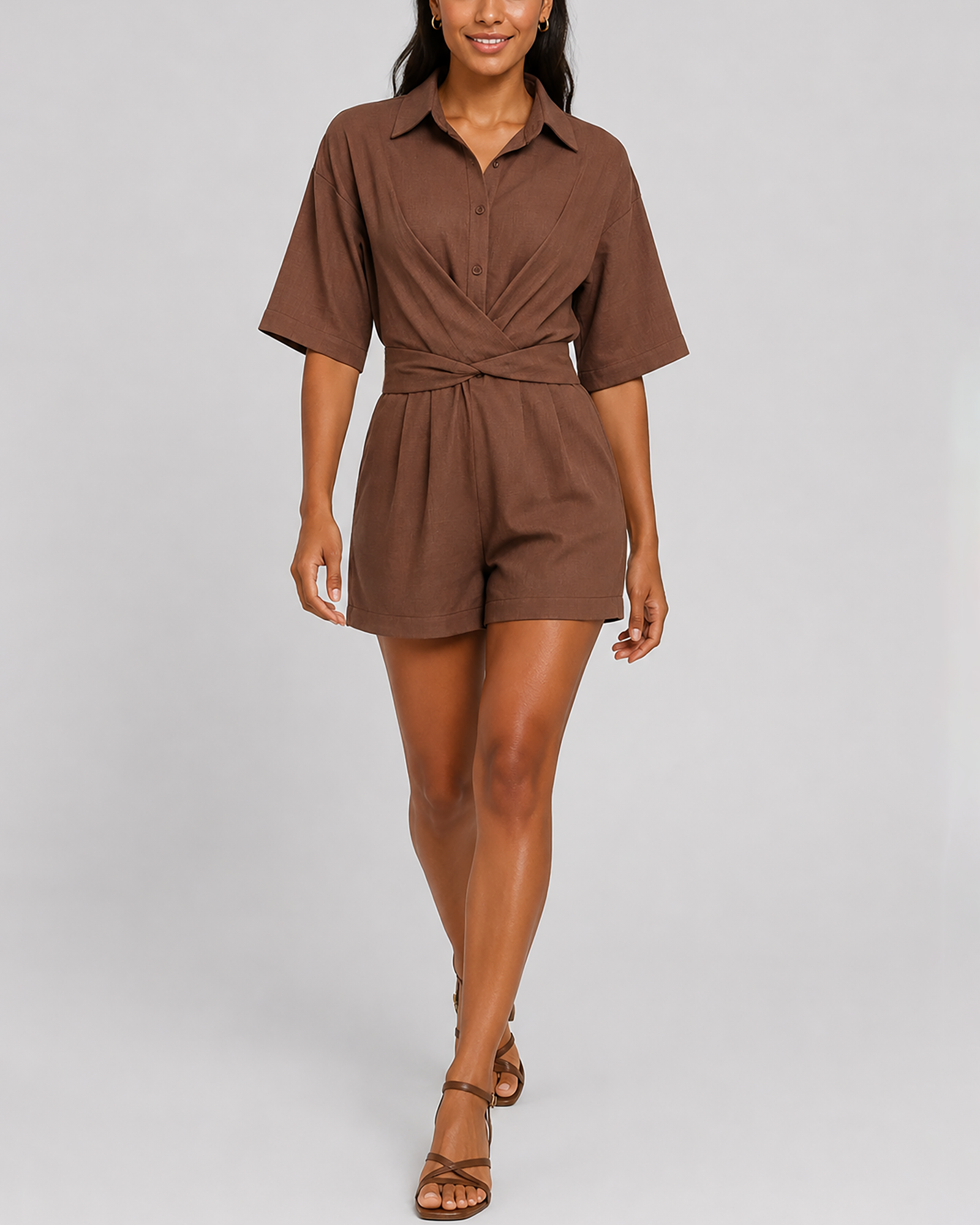 Cross-Back Tie Collar Jumpsuit