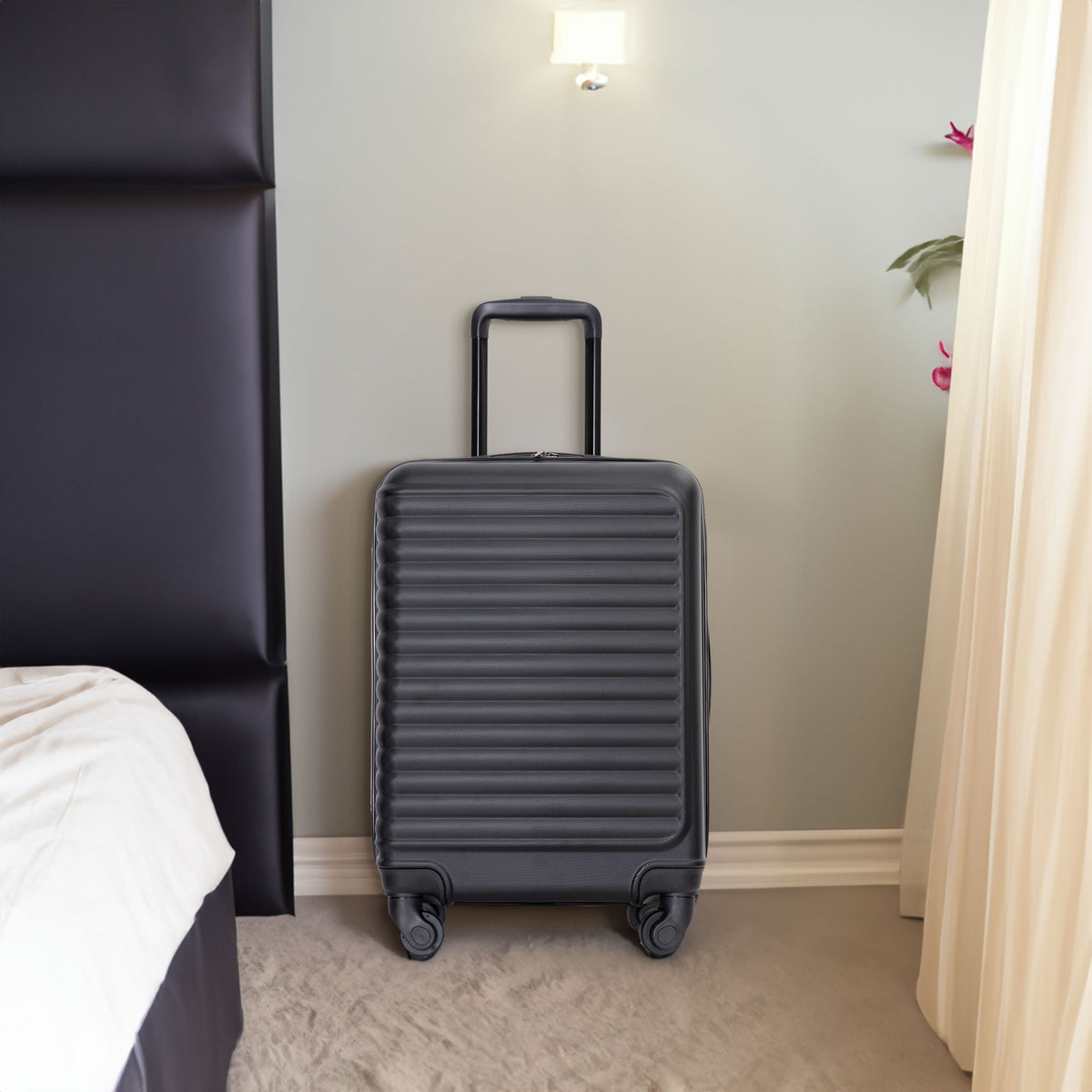 20" Carry-on Luggage Lightweight Suitcase, Spinner Wheels, Black