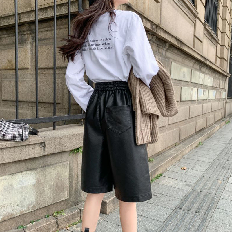 Women's High-Waist Faux Leather Shorts - detail view