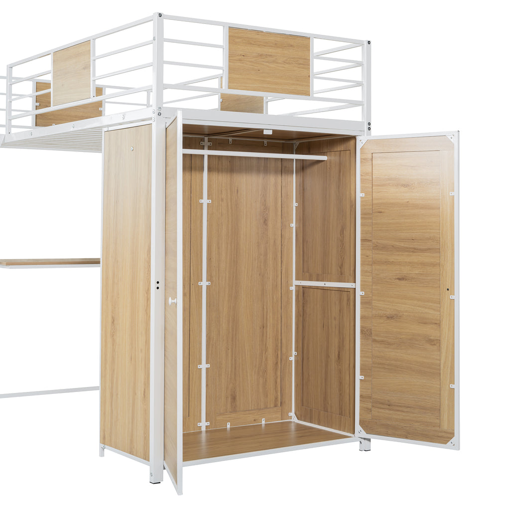Twin Loft Bed with Desk & Wardrobe (White)