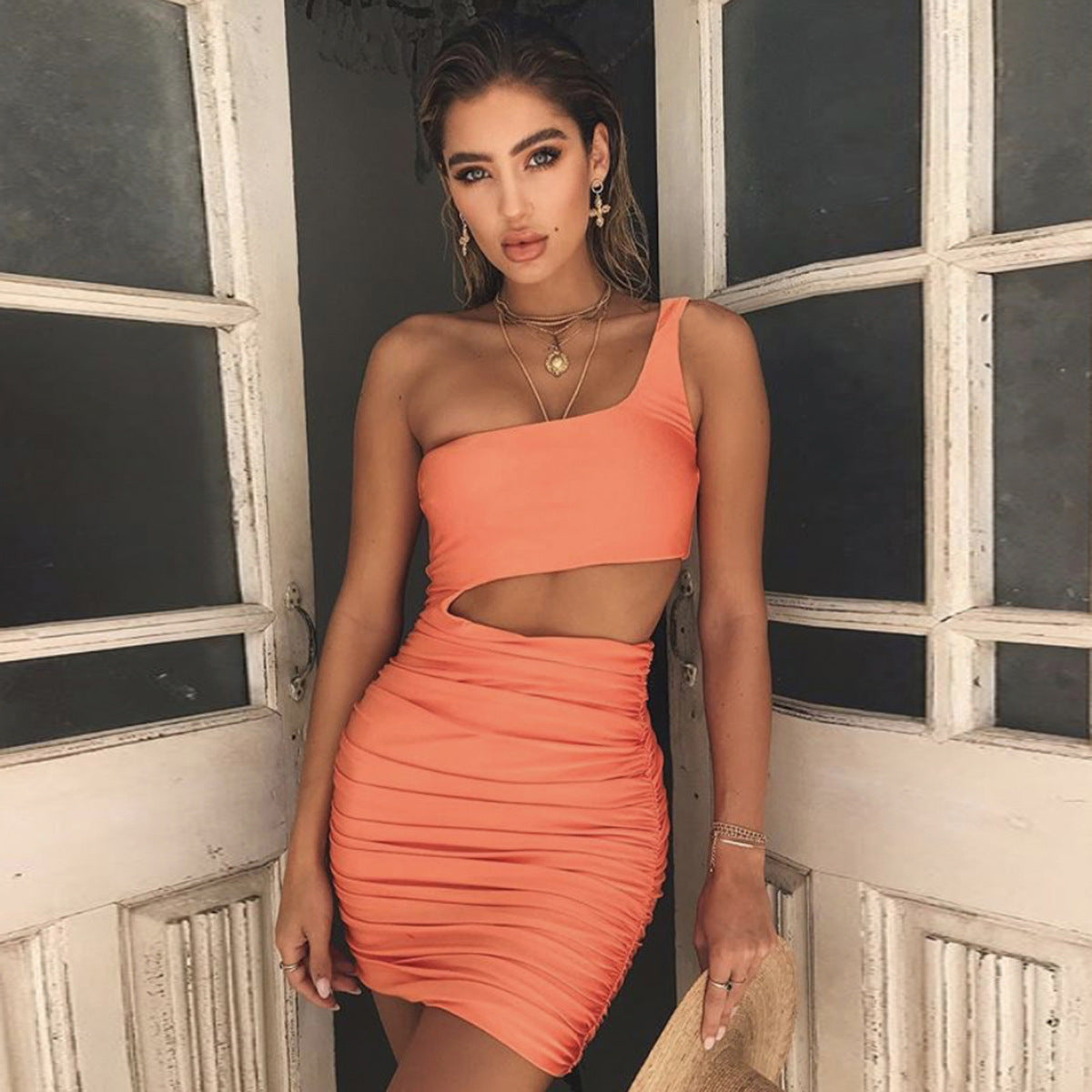 Sexy Summer Oblique Shoulder Mini Dress