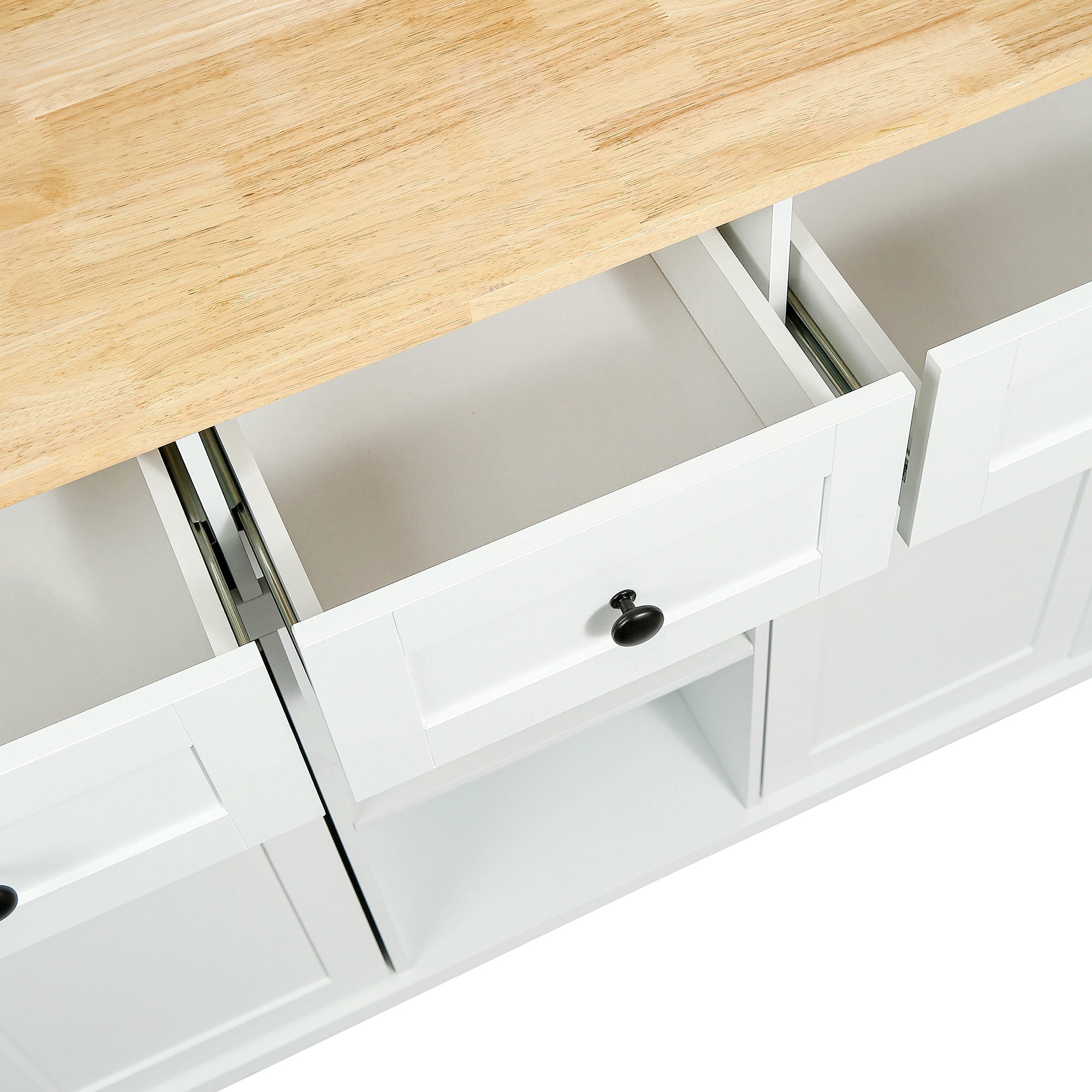 Rubber Wood Kitchen Trolley, White