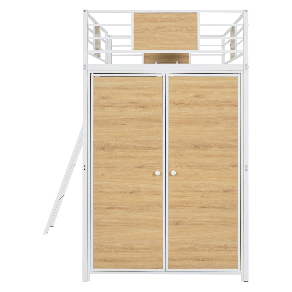 Twin Loft Bed with Desk & Wardrobe (White)