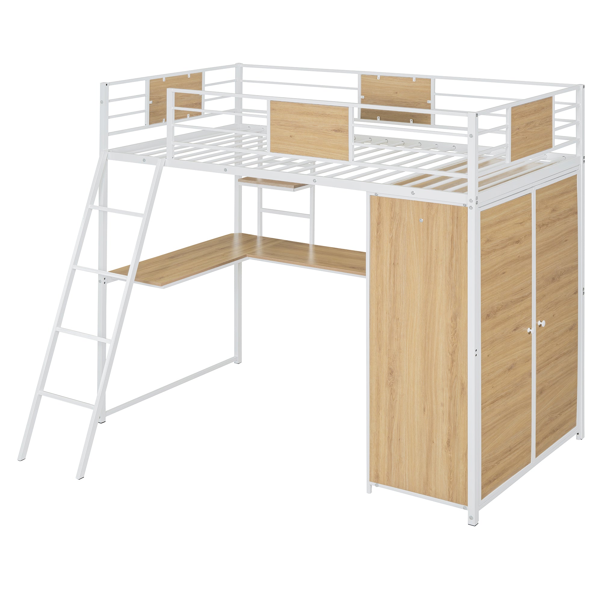 Twin Loft Bed with Desk & Wardrobe (White)
