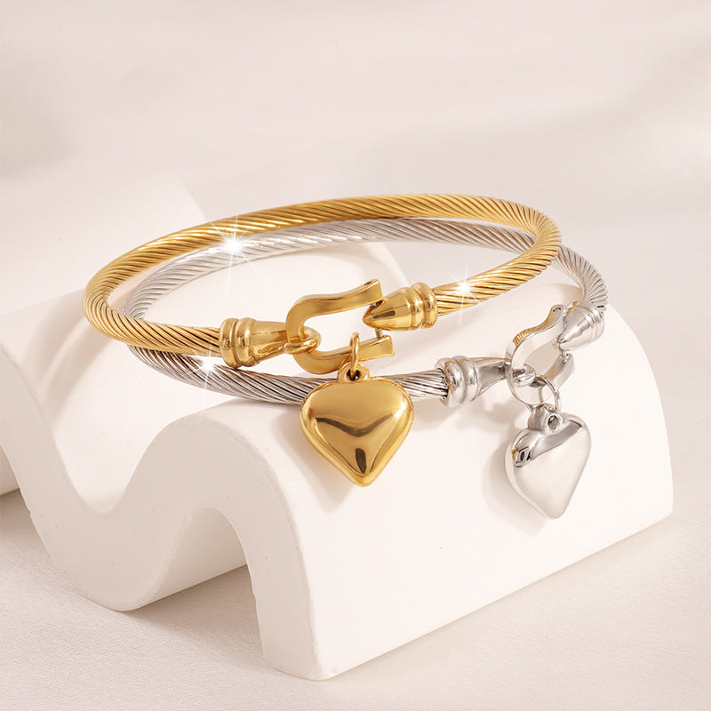 Steel Horseshoe Heart Charm Bracelet