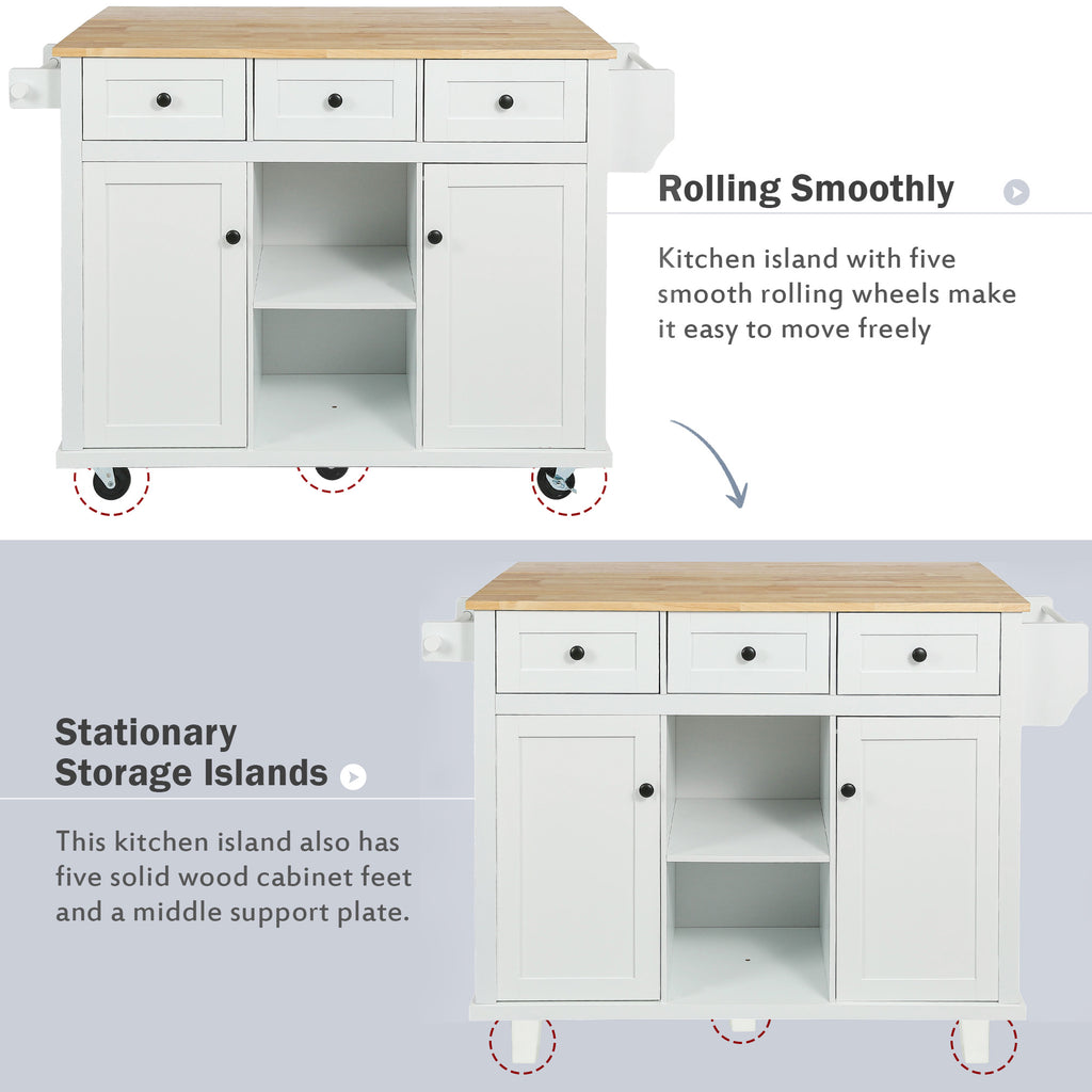 Rubber Wood Kitchen Trolley, White