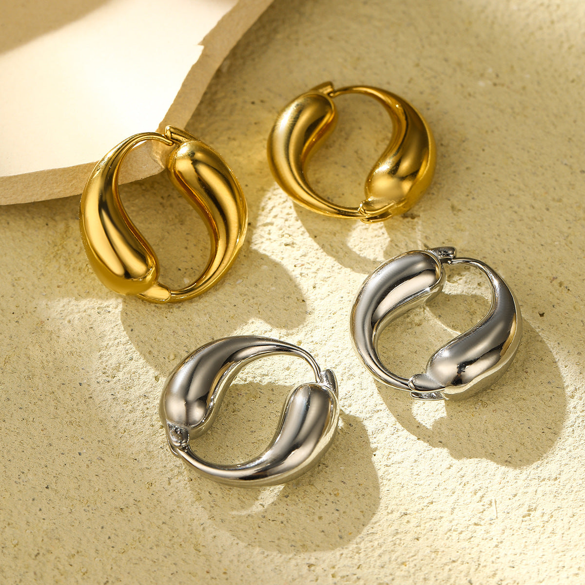 O-Shaped Teardrop Hoop Earrings - alternate view