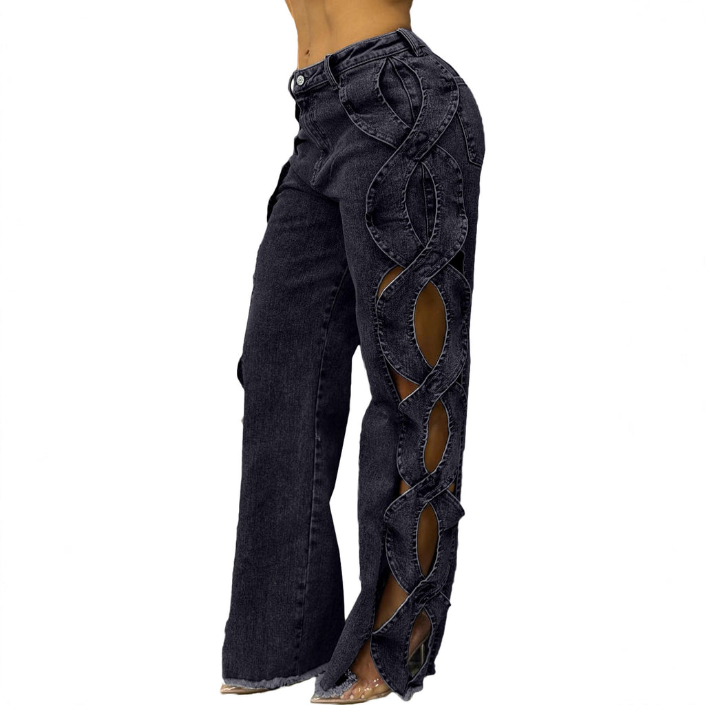 Side Cut-Out Denim Patchwork Pants - alternate view