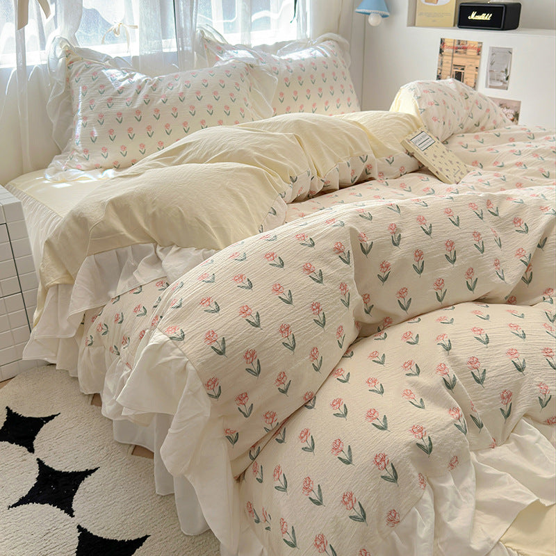 French Lace Washed-Cotton Bedding Set
