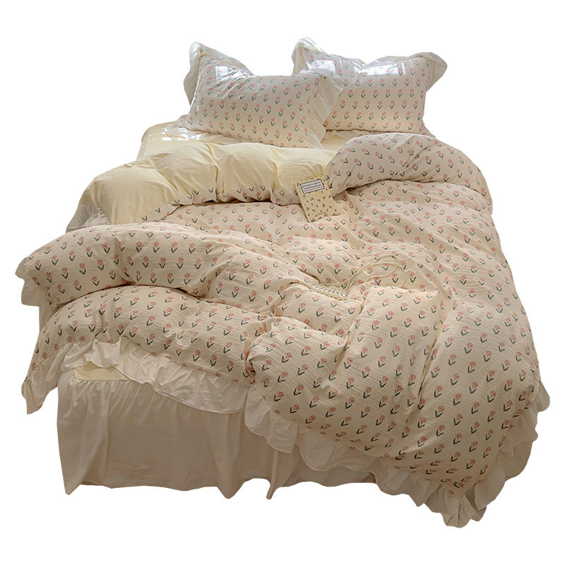 French Lace Washed-Cotton Bedding Set