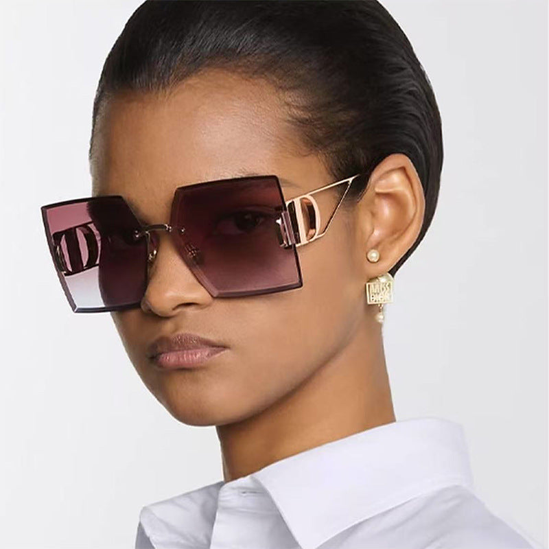 Oversized Rimless Diamond-Cut Sunglasses