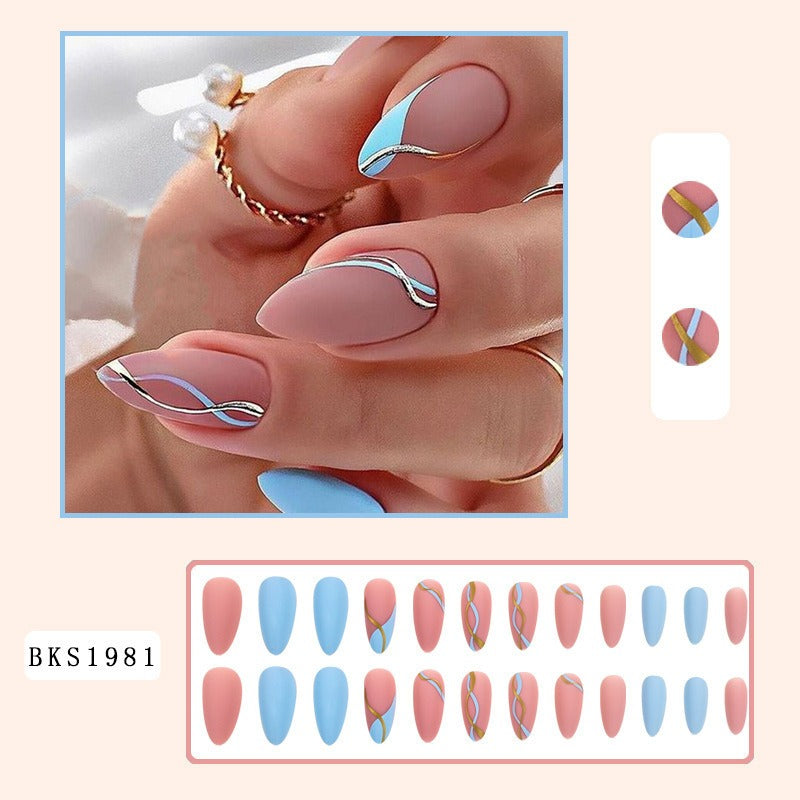 Almond Press-On Nail Art Set