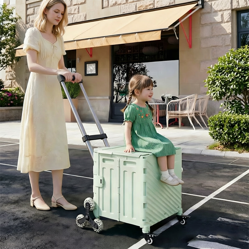Folding Utility Cart with Lid | Rolling Storage Wagon for Shopping, Travel & Outdoors