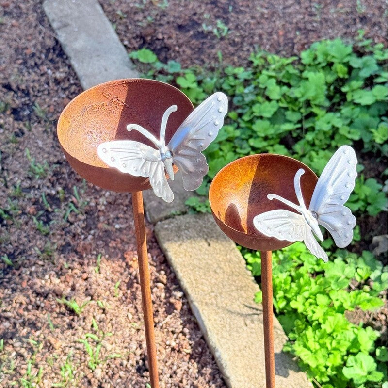 Vintage Iron Bird Bath, Garden Stake - alternate view