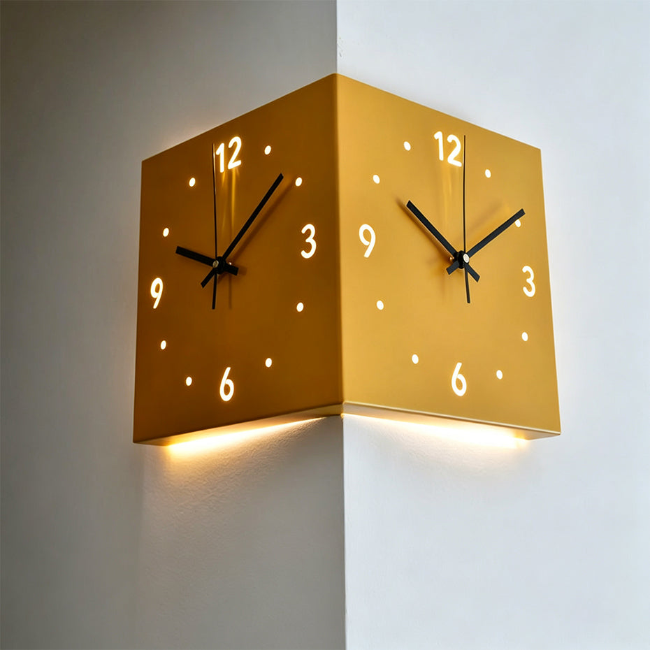 Nordic Dual-Glow Corner Clock | Silent LED Wall Clock | Modern Minimalist Home Decor