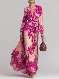 Printed Chiffon V-Neck Tie-Up Dress