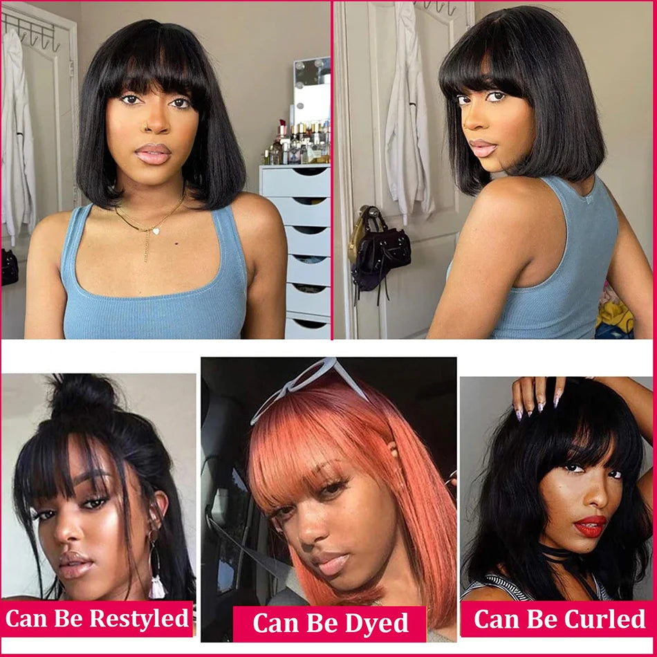 Short Bob Human Hair Wig with Bangs