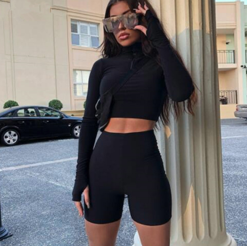 Fluorescent Fitness Zip Turtleneck Set - alternate view