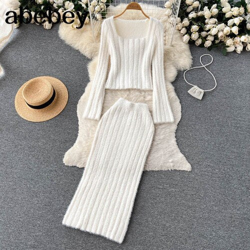 Knit Sweater & Midi Skirt Two-Piece Set