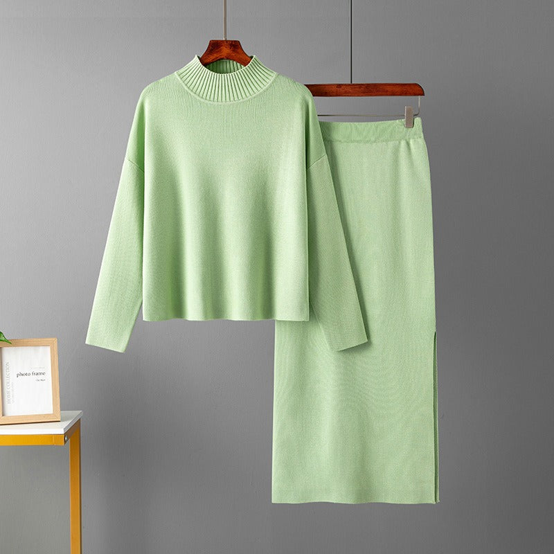 Winter Knit Turtleneck & Midi Skirt Set - detail view