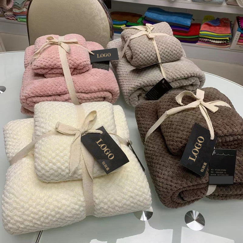 Pineapple Grid Coral Fleece Towel Set