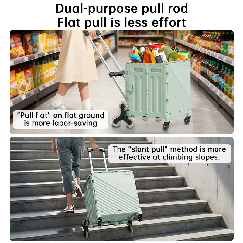 Folding Utility Cart with Lid | Rolling Storage Wagon for Shopping, Travel & Outdoors