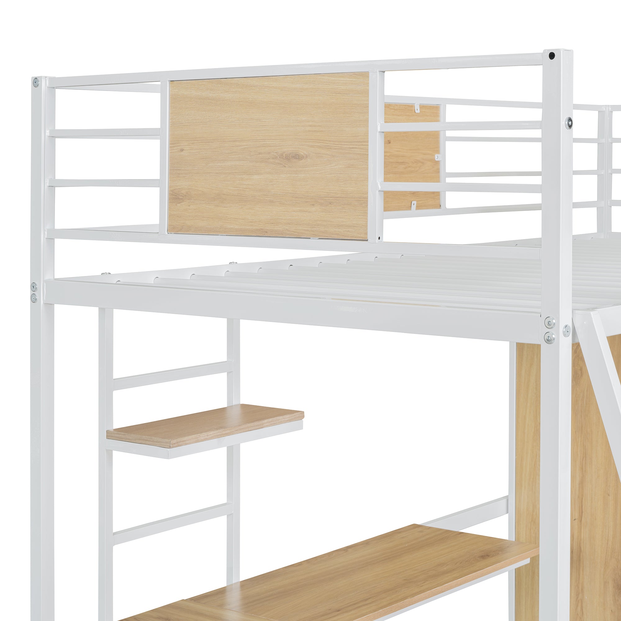 Twin Loft Bed with Desk & Wardrobe (White)
